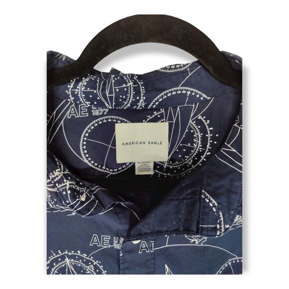 American Eagle Mens Button Up, Blue Sailboat and Compass Design XL - Picture 5 of 6